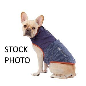 Dog Jacket Heavy Dark Blue/Grey Reflective Lined Dog Coat Sz: X LG